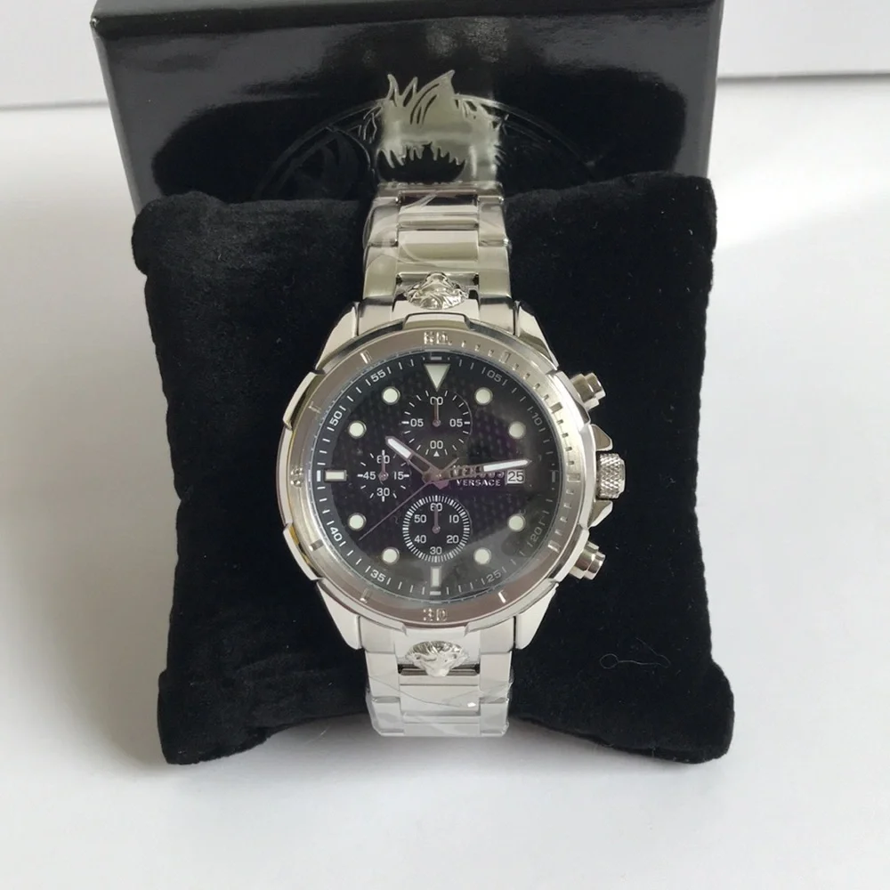 Versace Stainless Steel Chronograph Watch - Black Dial